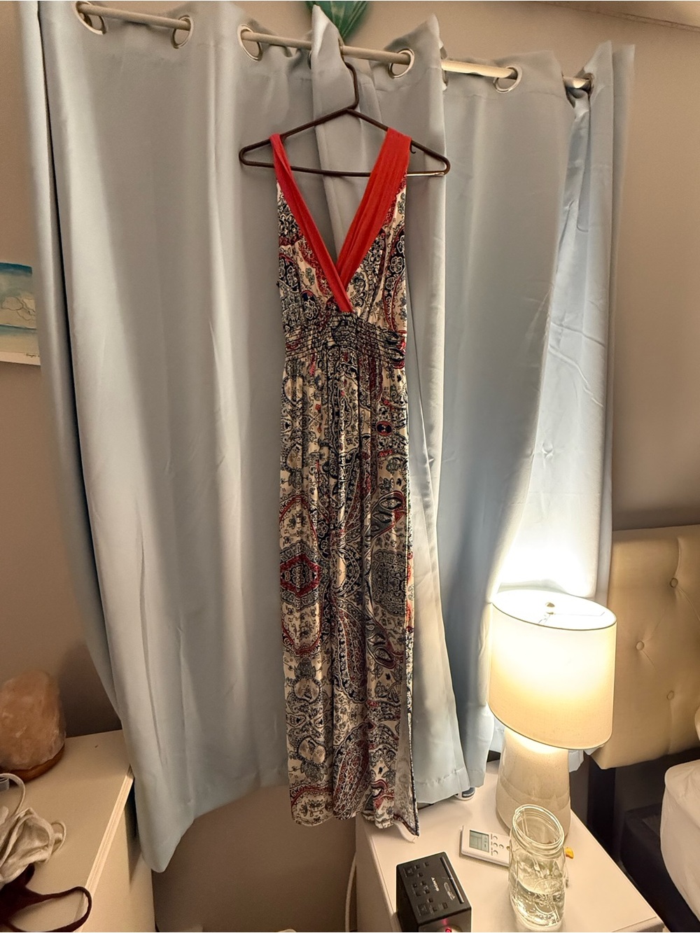 Women's Red-Trim Paisley Maxi Dress